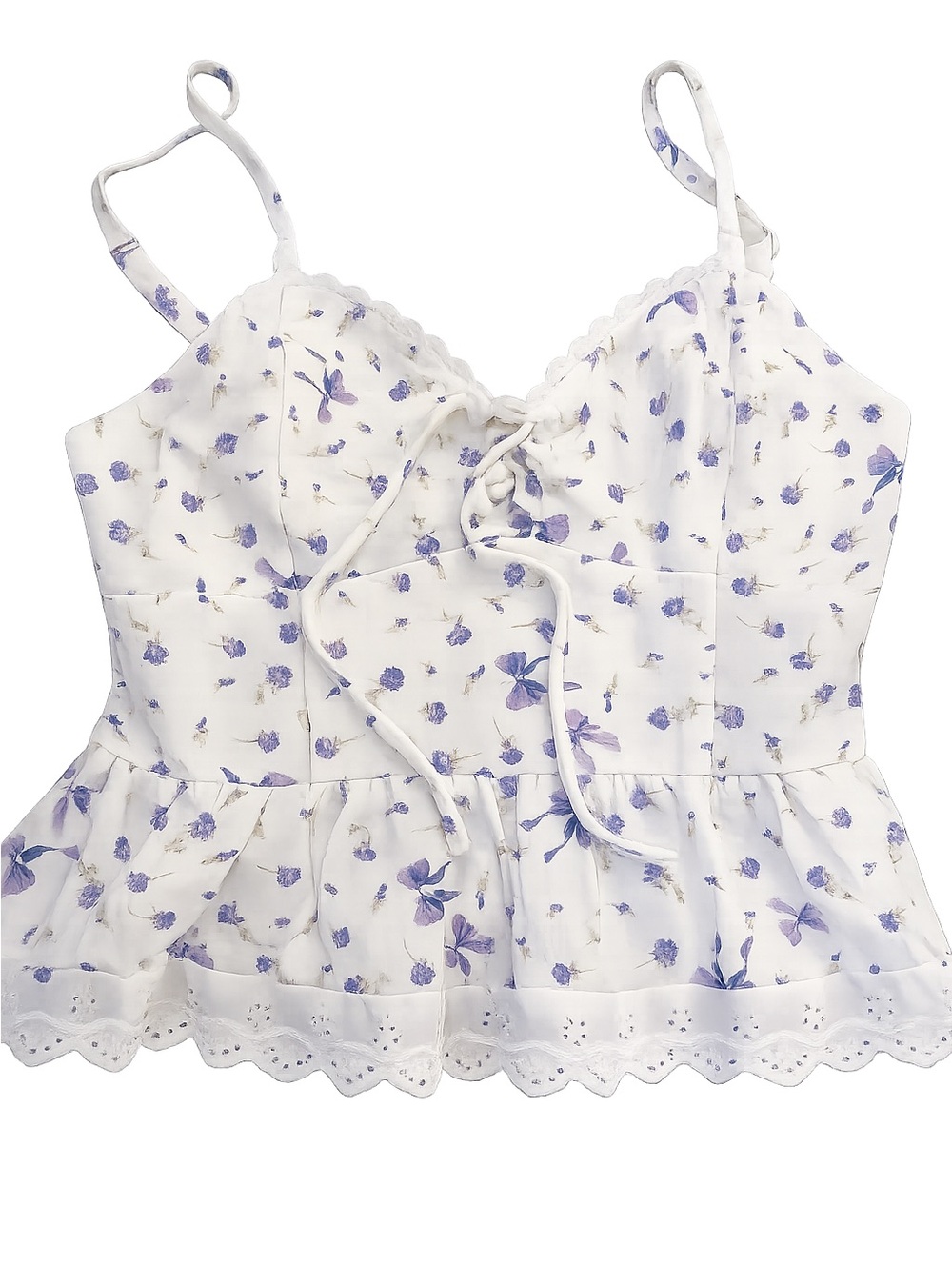 Juniors XS White Blue Floral Corset Peplum Cami Top NWT Coquette